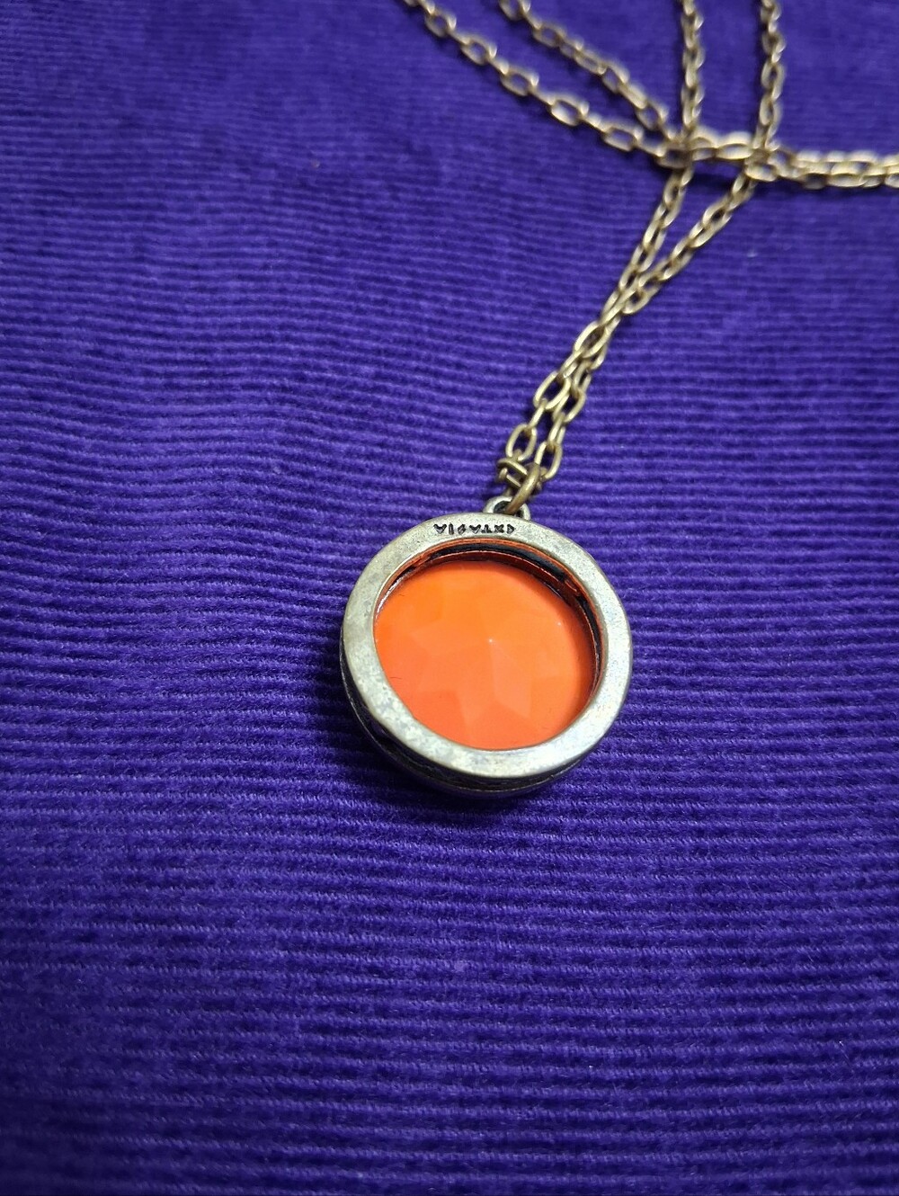 Vintage EXTASIA Intaglio Cameo Necklace Orange Coral Opaque Glass Artisan Made - Picture 7 of 14